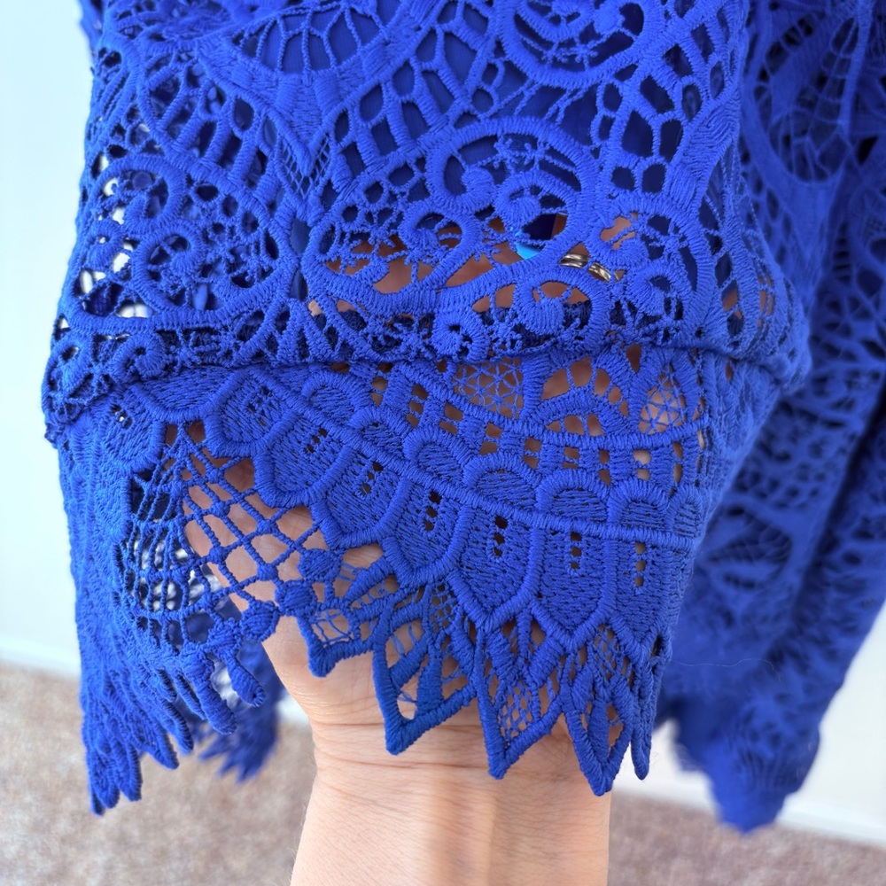 Nicole Miller Blue High Low Embroidered Lace Prom Wedding Guest Dress Gown Sz 8 - Picture 15 of 16